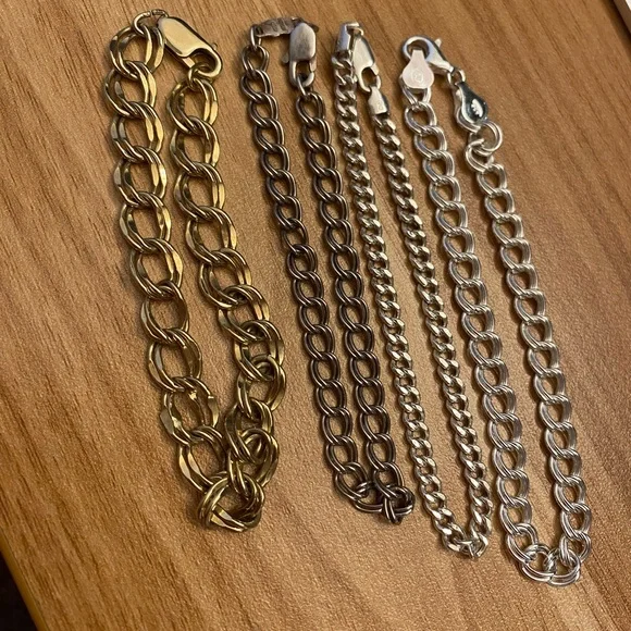 Set of Four EUC 925 Sterling Silver Curb Chain Charm Bracelets - Picture 4 of 15